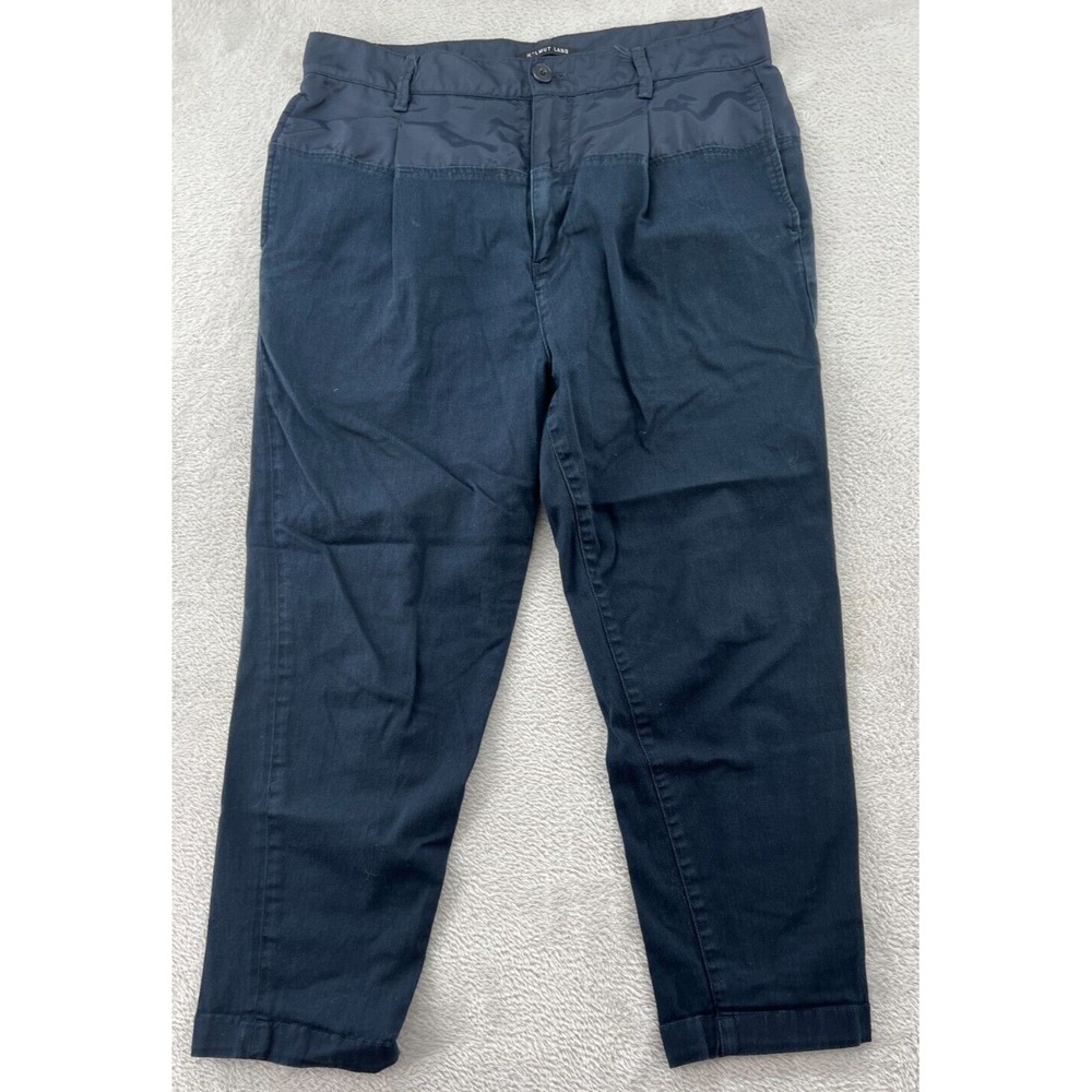 Helmut Lang Pants Sz 30 Mens Navy Blue Mixed Media Nylon Yoke Pleated Tapered